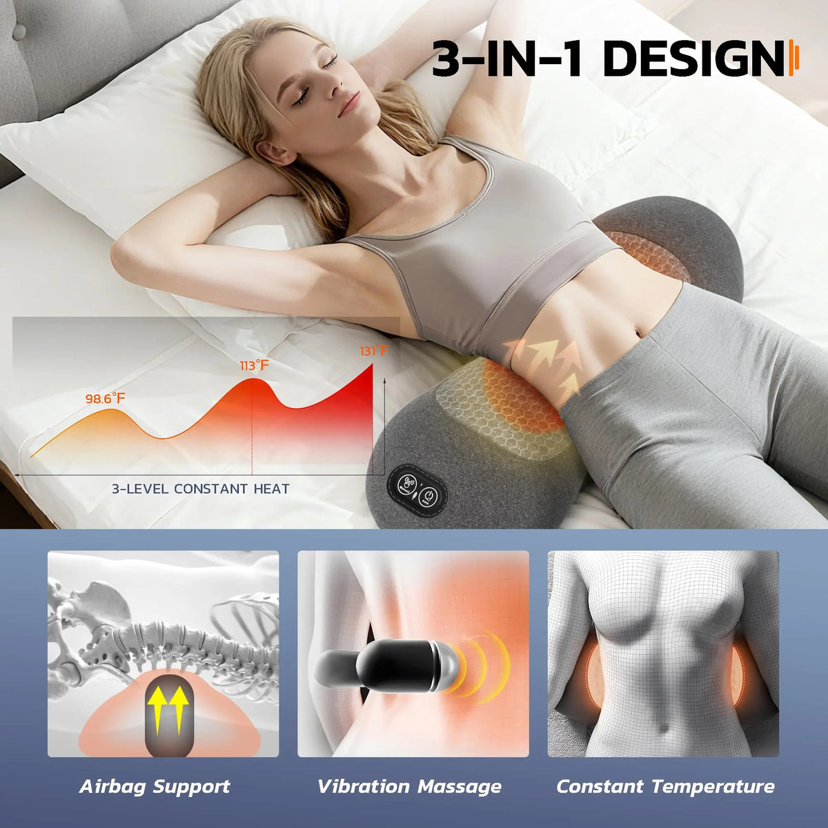 Electric Massage Pillow for Back & Sciatica – 3 Functions
