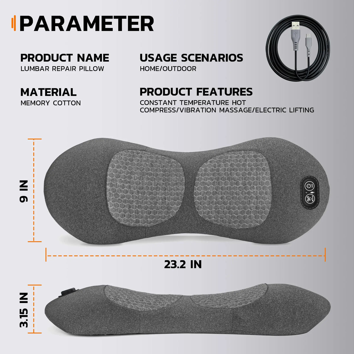 Electric Massage Pillow for Back & Sciatica – 3 Functions